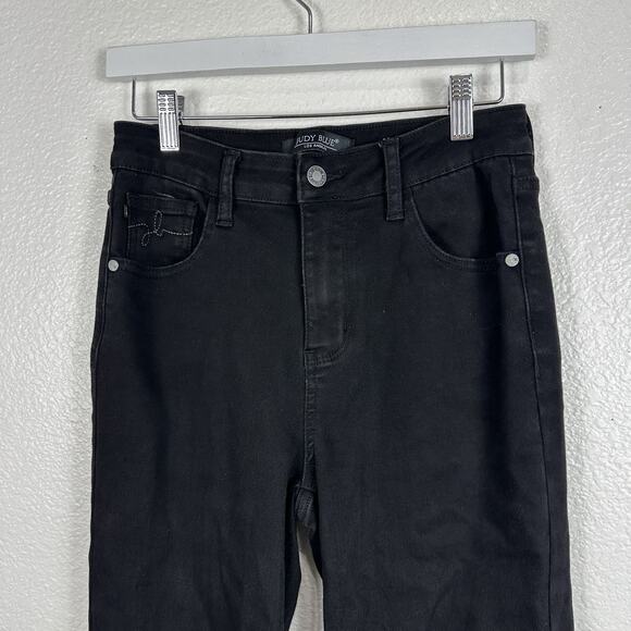 Judy Blue Jeans Women Size 27 Black High Rise 90s Slit Bottom Straight Leg - Picture 3 of 13